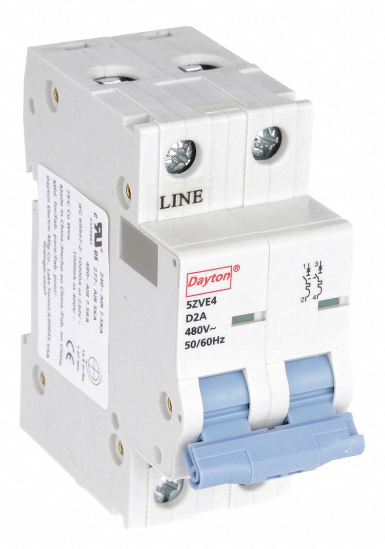 IEC Supplementary Protector: 2 A Amps, 7.5kA at 480V AC, Screw Clamp, NDB2-63 D2/2, 480V AC