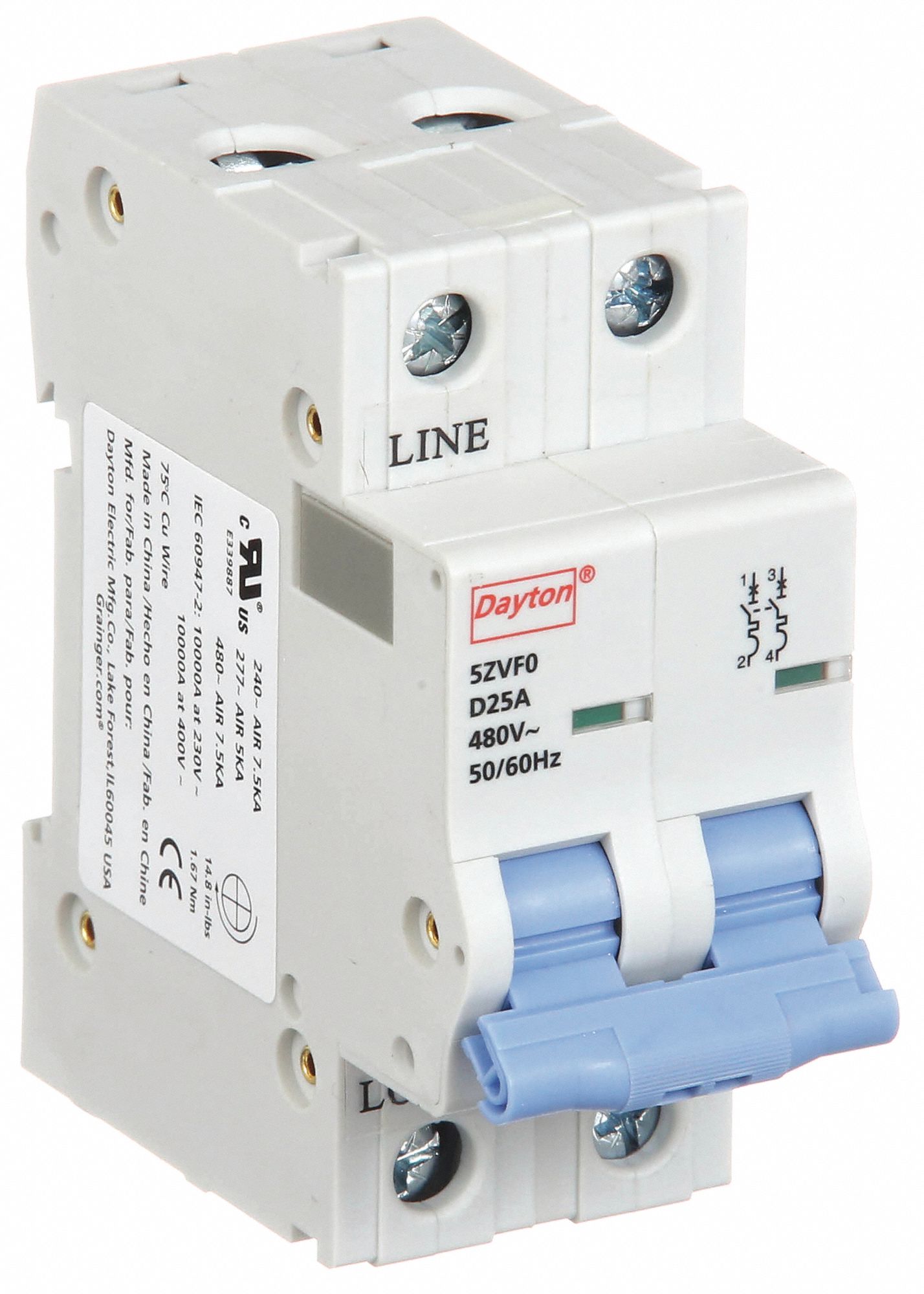 IEC Supplementary Protector: 25 A Amps, 7.5kA at 480V AC, Screw Clamp, NDB2-63 D25/2, 480V AC