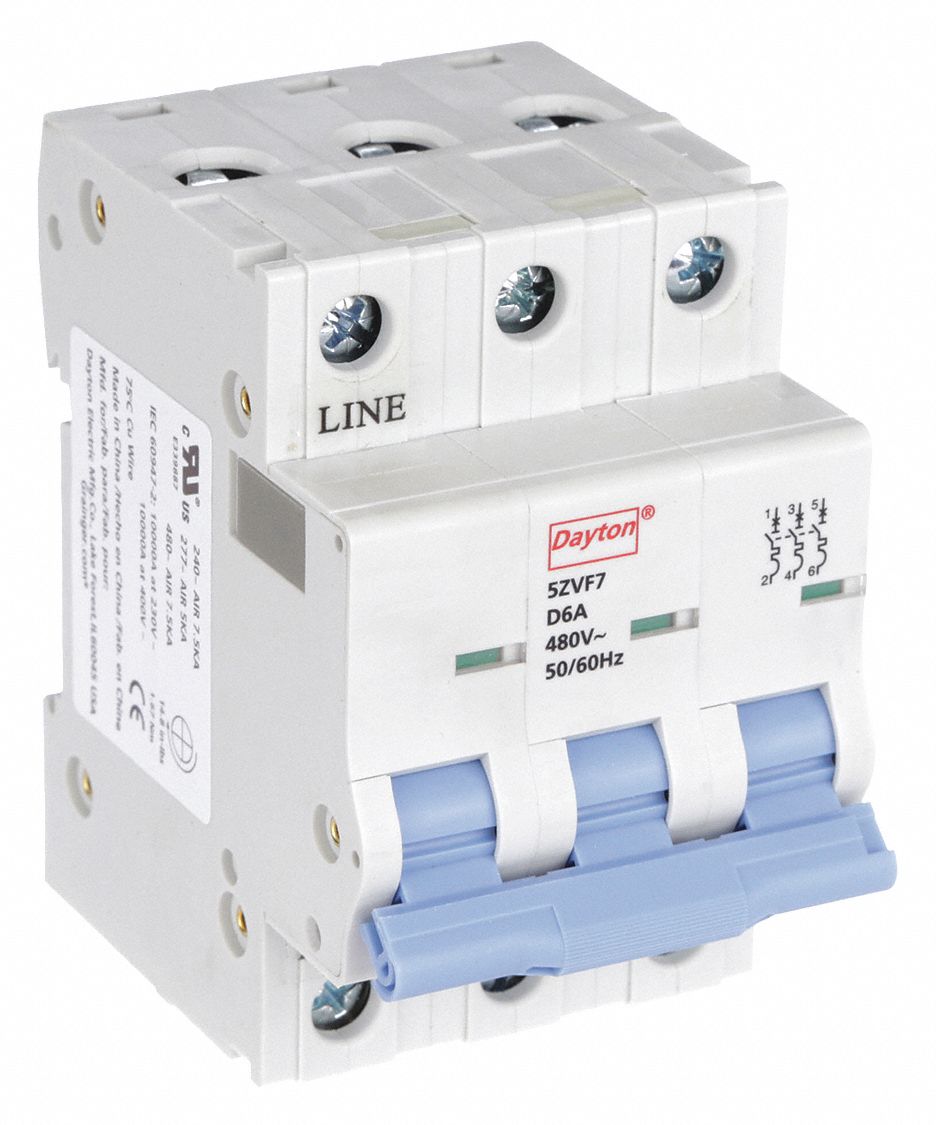 IEC Supplementary Protector: 6 A Amps, 7.5kA at 480V AC, Screw Clamp, NDB2-63 D6/3, 480V AC