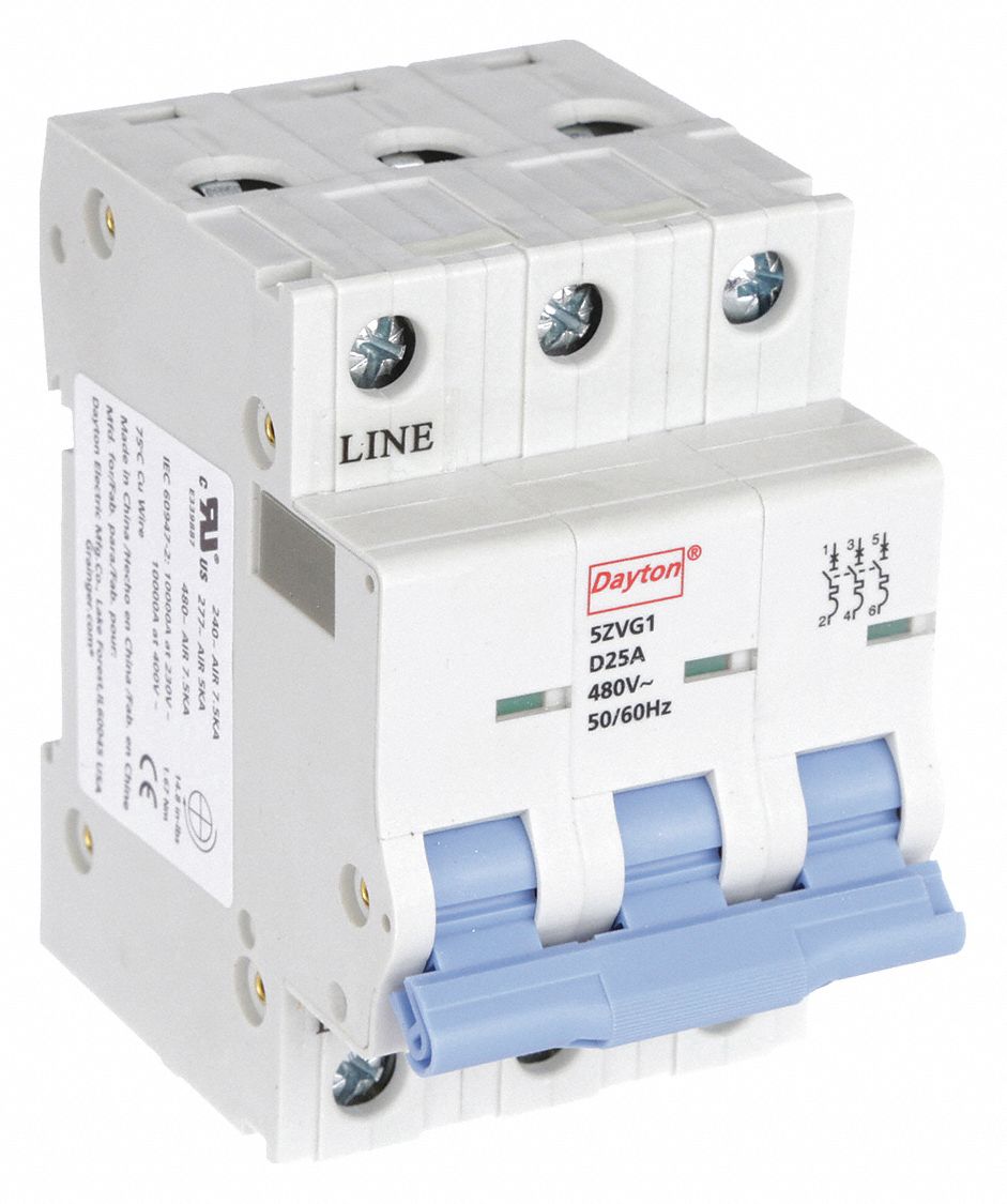 IEC Supplementary Protector: 25 A Amps, 7.5kA at 480V AC, Screw Clamp, NDB2-63 D25/3, 480V AC