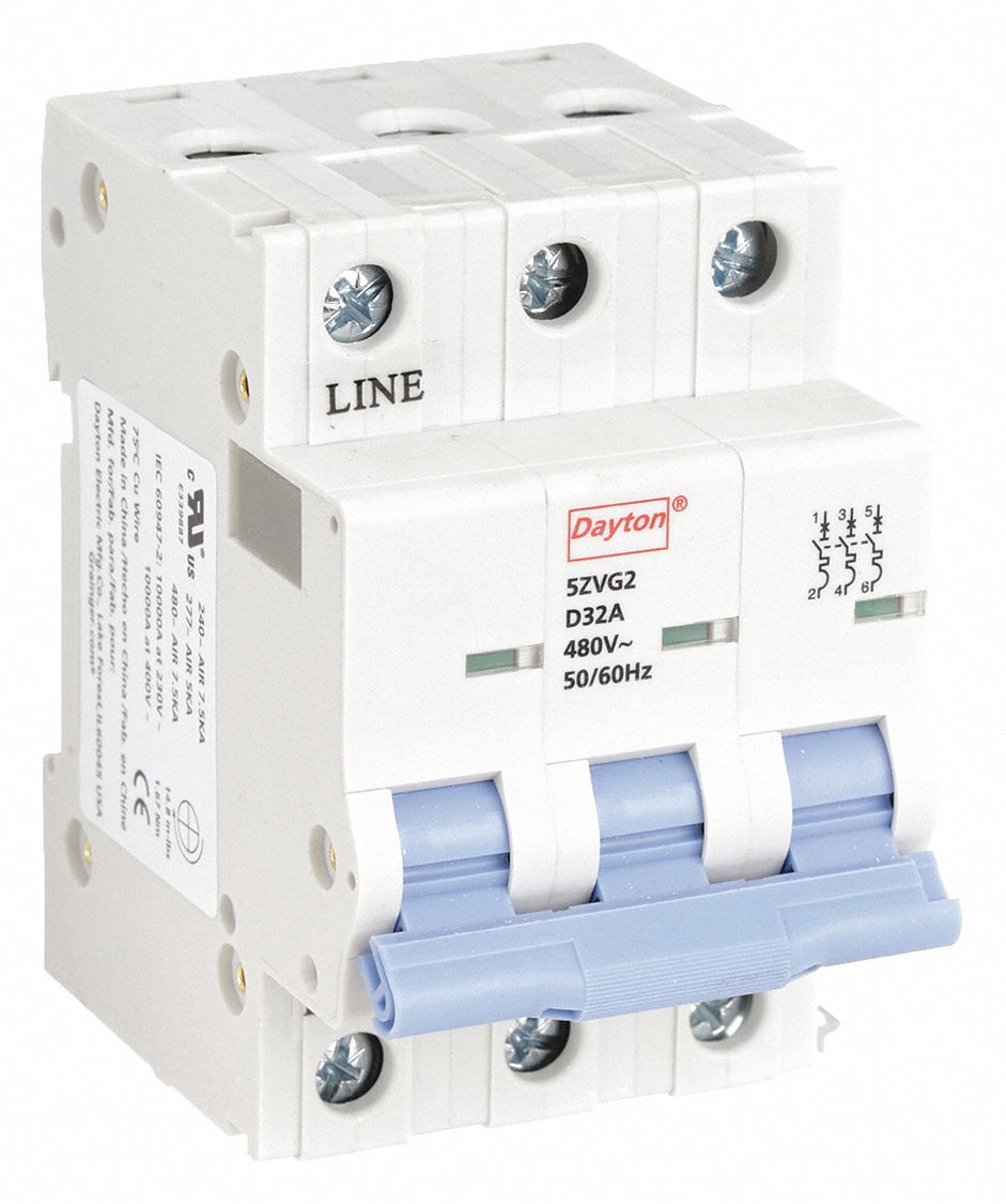 IEC Supplementary Protector: 32 A Amps, 7.5kA at 480V AC, Screw Clamp, NDB2-63 D32/3, 480V AC