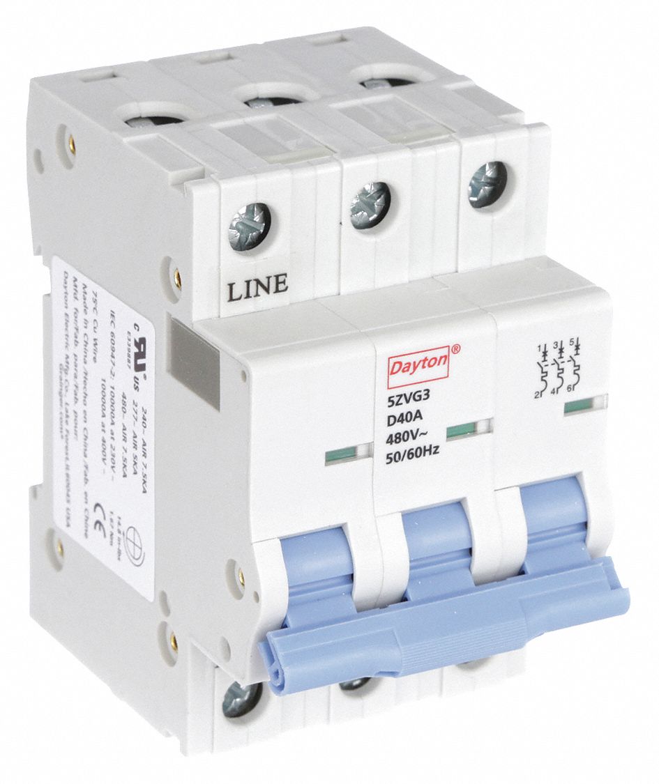 IEC Supplementary Protector: 40 A Amps, 7.5kA at 480V AC, Screw Clamp, NDB2-63 D40/3, 480V AC
