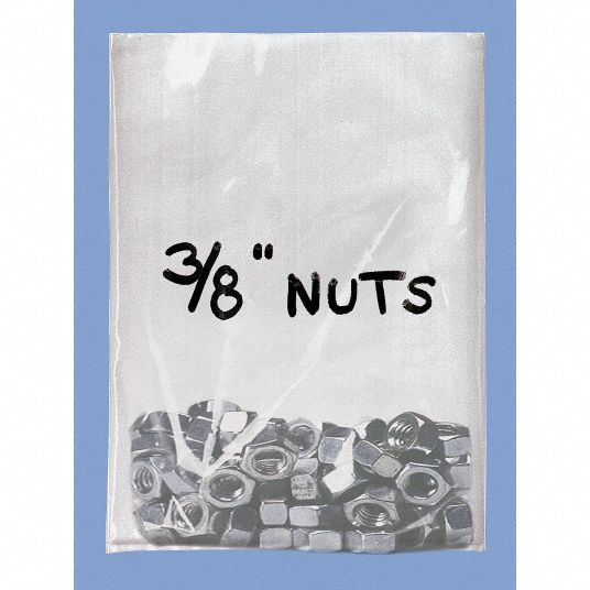 GRAINGER APPROVED Open End Poly Bag, Standard Bag Features, Flat Bag Bottom Type, Bag Type