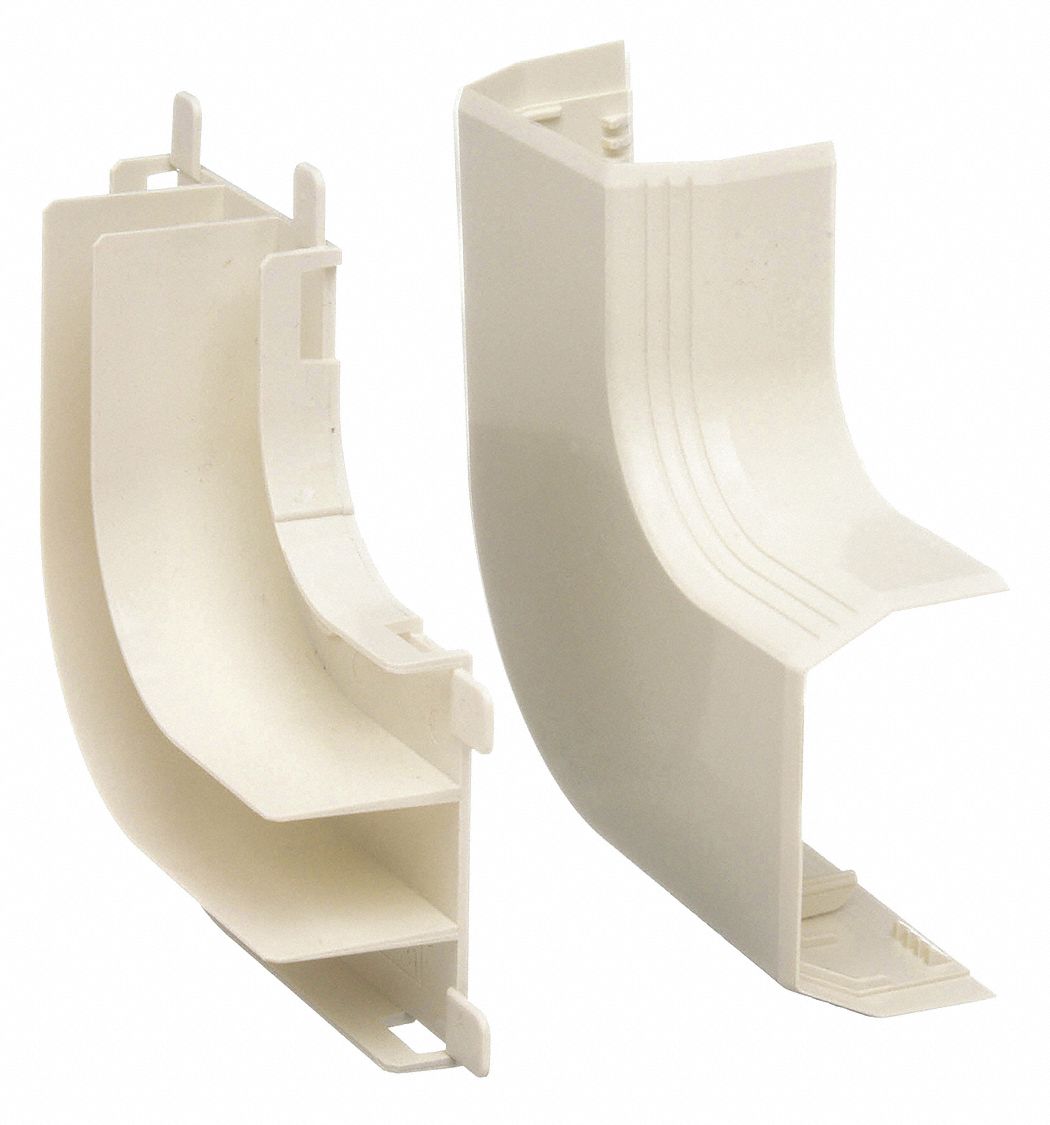 Right Angle: T-45, 2 1/2 in Wd, 1 1/4 in Ht, Plastic, Off White