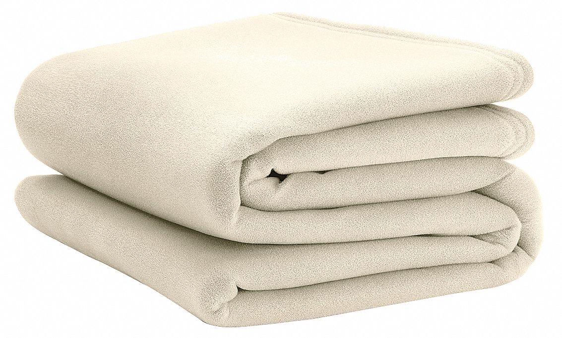 Blanket: Twin, Ivory, 66 in Wd, 90 in Lg, Nylon, 4 PK
