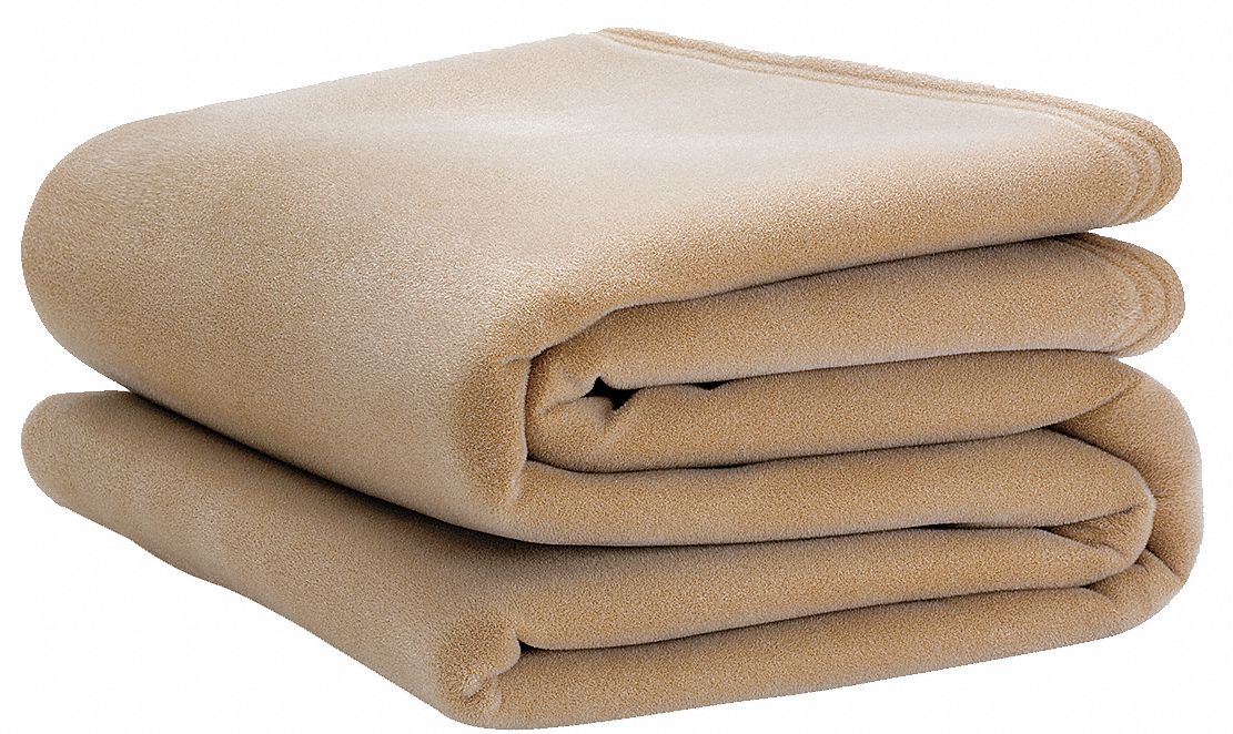 Blanket: Full, Tan, 80 in Wd, 90 in Lg, Flocked Nylon, 4 PK