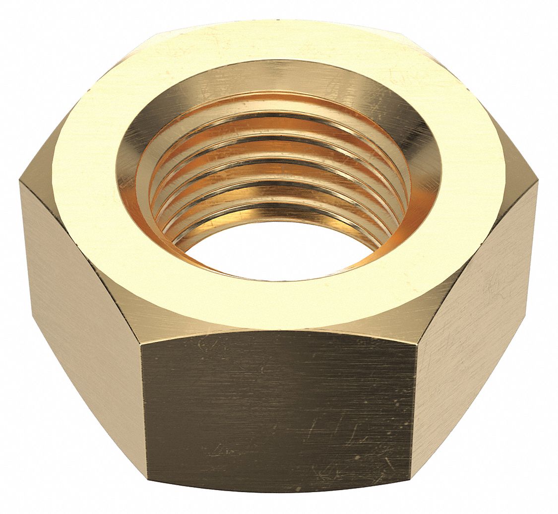 Hex Nut: Std Hex, M36x4.00 Thread, 55 mm Hex Wd, 29 mm Hex Ht, Brass, Not Graded, Plain, Std Hex Nut