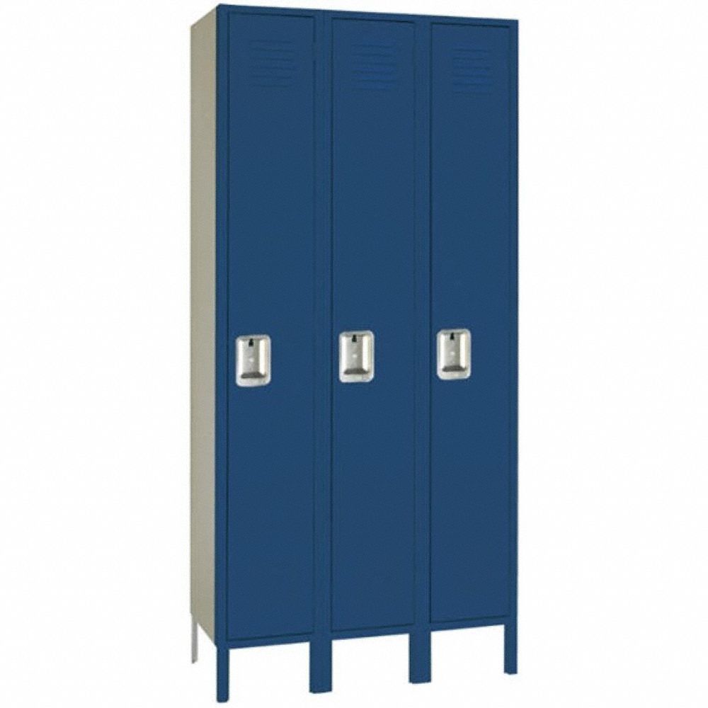 Wardrobe Locker: 36 in x 18 in x 66 in, Louvered, 1 Tiers, 3 Units Wide, Padlock Hasp, Blue