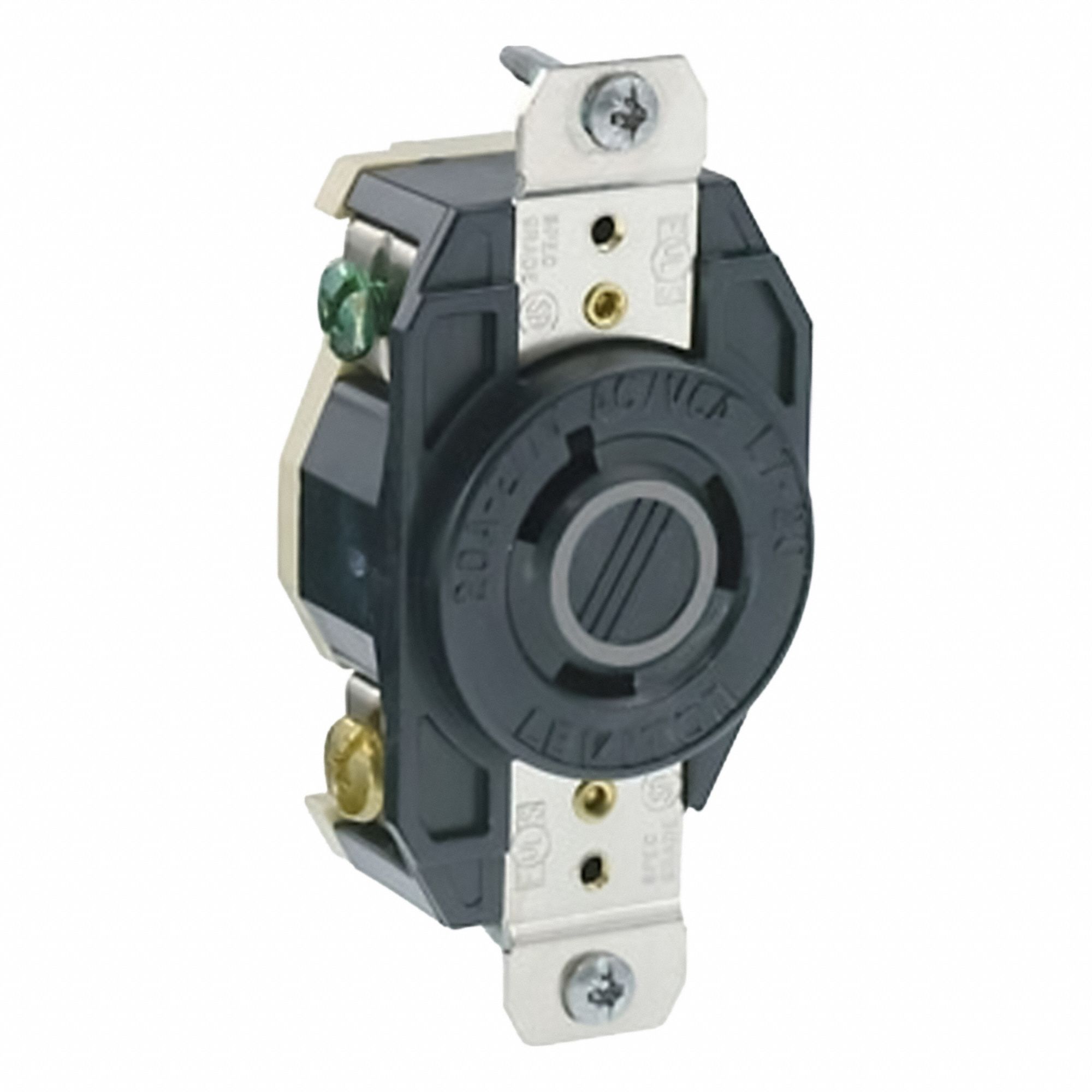 Flush Mounting Lock Receptacle: L7-20R, 20 A, 277V AC, Black, 2 Poles, Shrouded