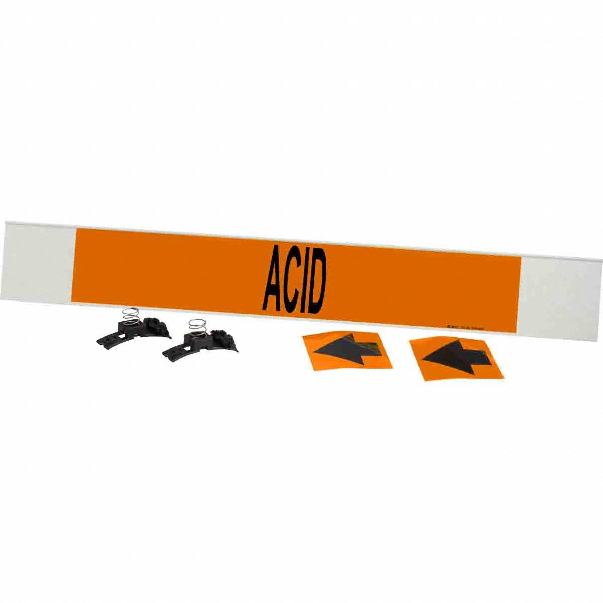 Pipe Marker: Acid, Orange, Black, Fits 8 in and Larger Pipe O.D., 1 Pipe Markers, With Arrows