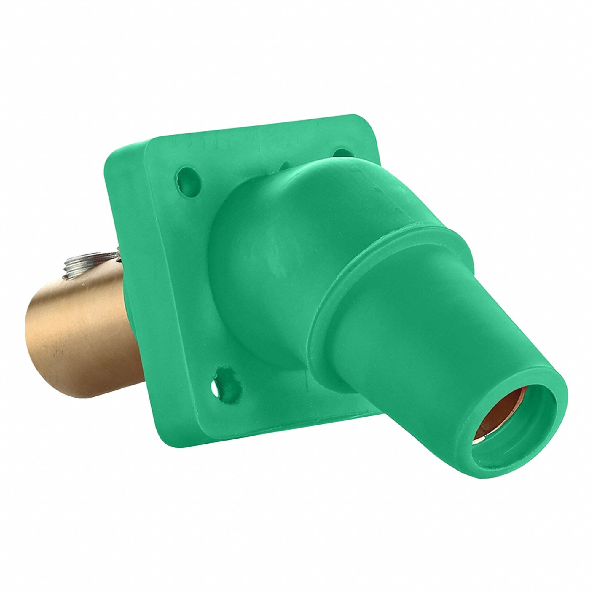 Single Pole Receptacle: For Male Plugs, 400 A, Angled, Green, Square, Threaded Mounting