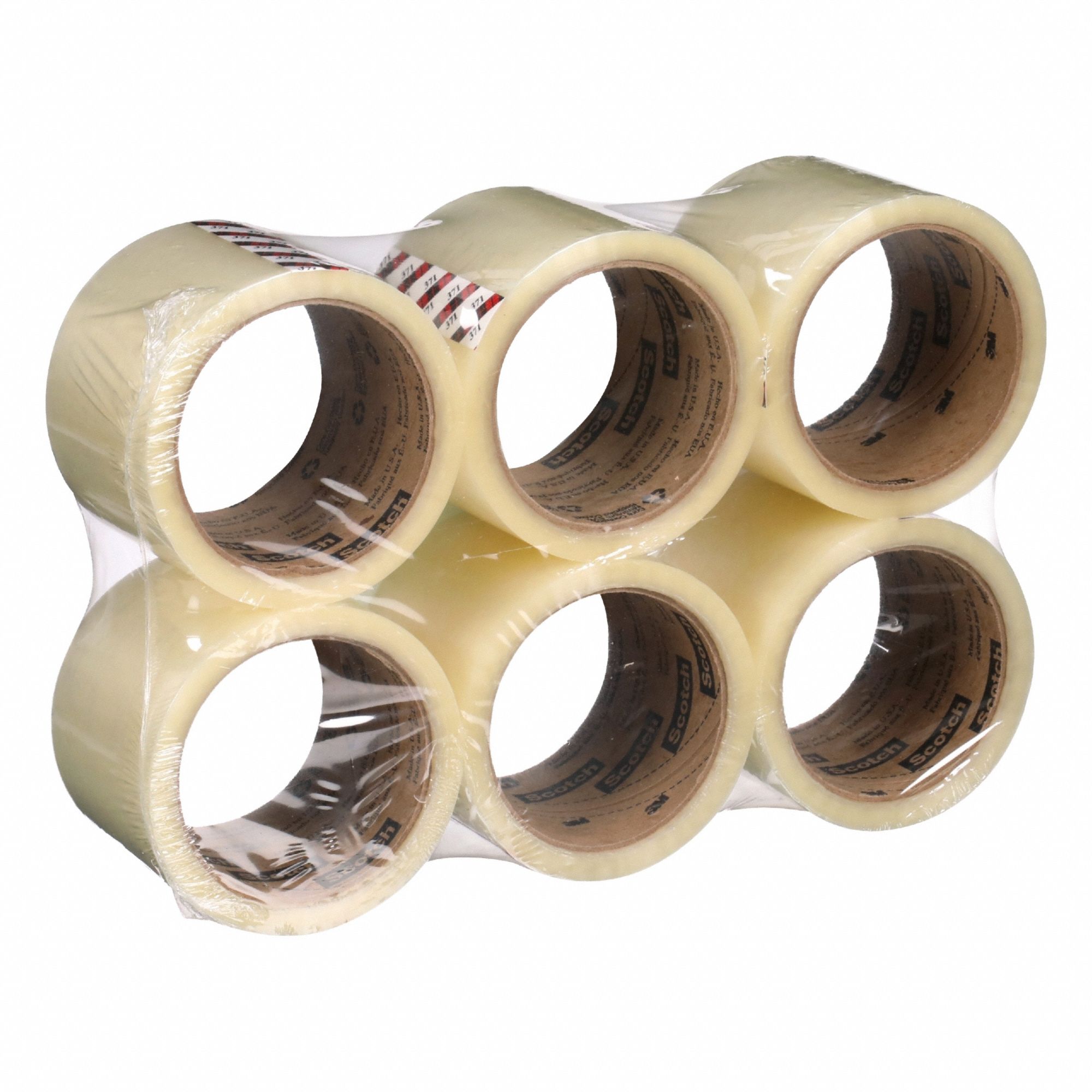 Carton Sealing Tape: 1.8 mil Tape Thick, 3 in x 55 yd, 371, 6 PK