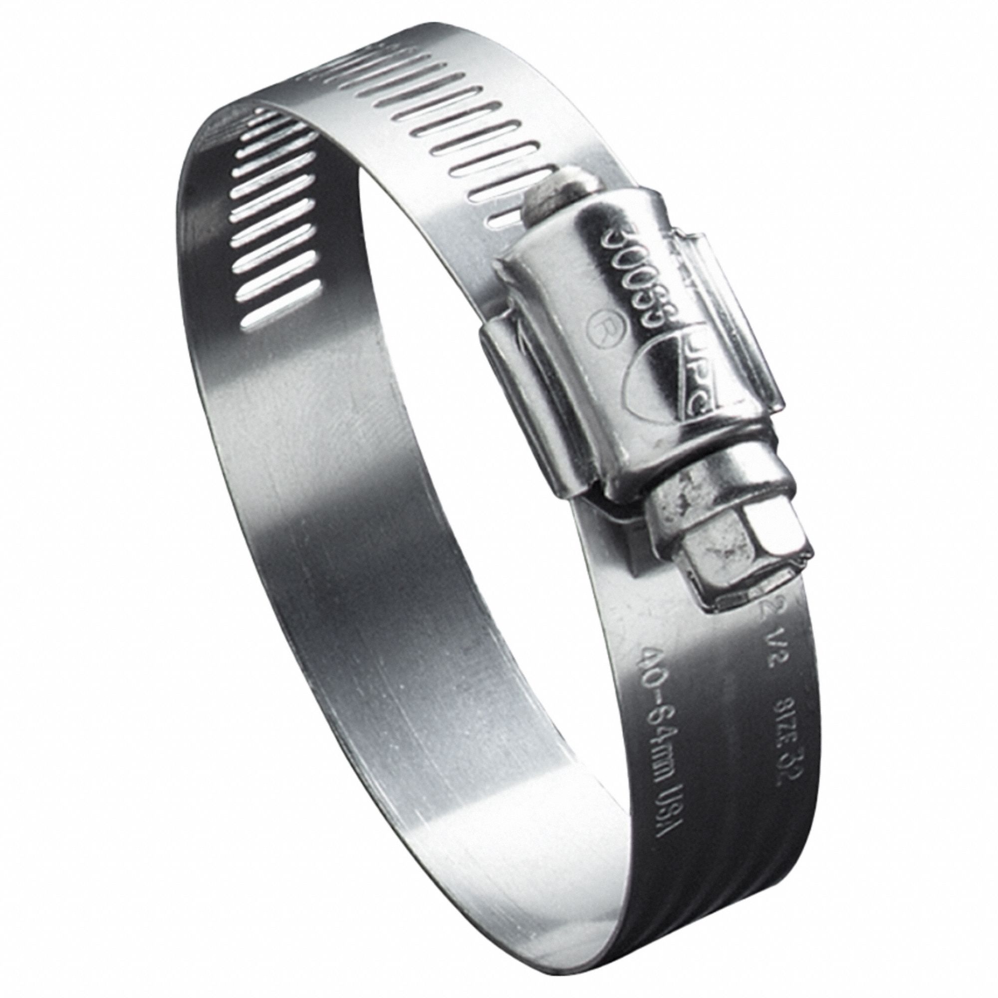 WORM GEAR HOSE CLAMP, 301 STAINLESS STEEL, PERFORATED BAND, ⅜ IN TO 7/8 IN CLAMPING DIA