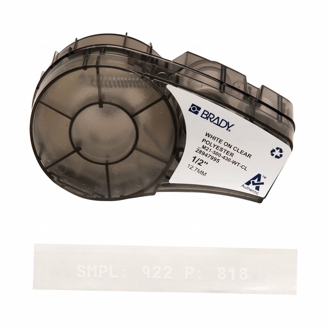 Combined Label and Ribbon Cartridge: 1/2 in x 21 ft, Polyester, Clear (Gloss), Indoor