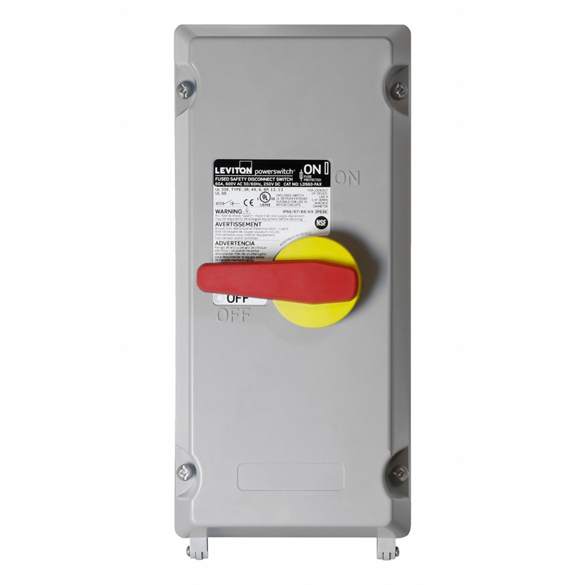 Disconnect Switch: Fusible, 60 A, Single or Three Phase, 600V AC, Non-Metallic