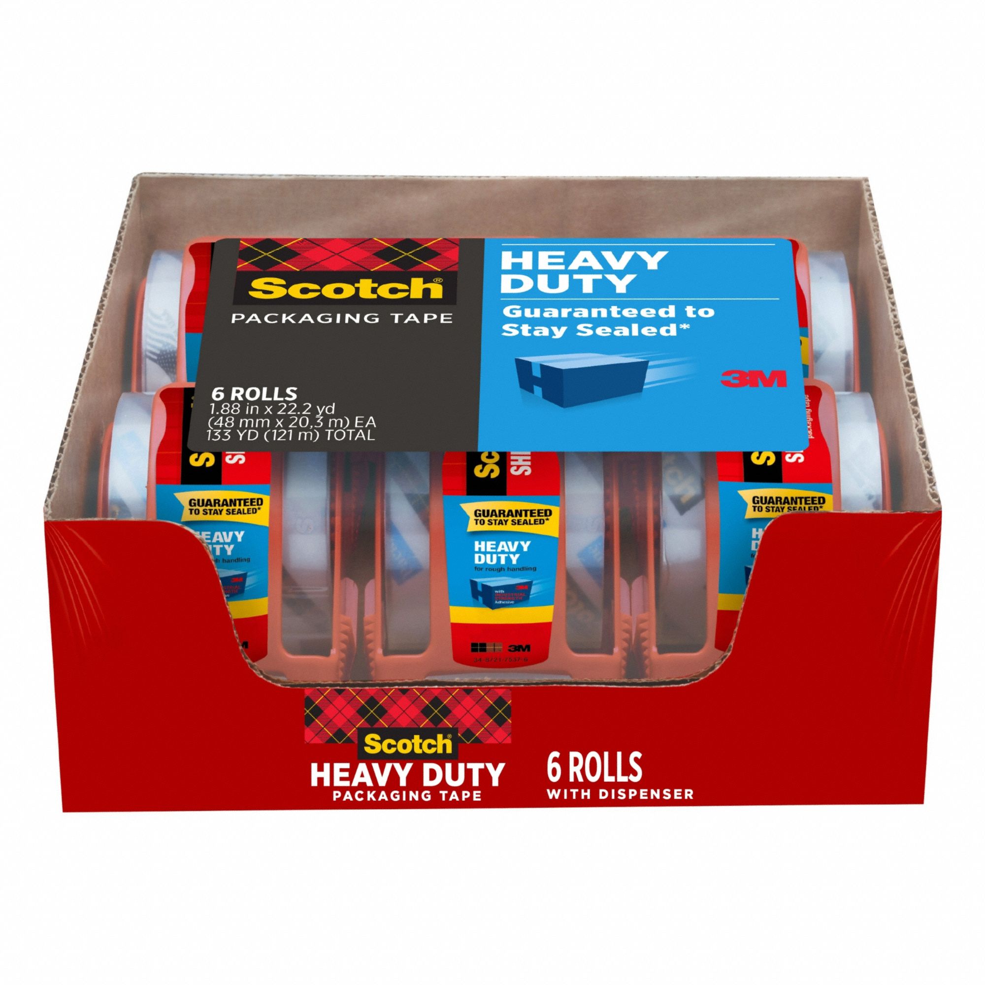 Shipping Packaging Tape, PK 6: 3.1 mil Tape Thick, 2 in x 22 yd, 6 PK