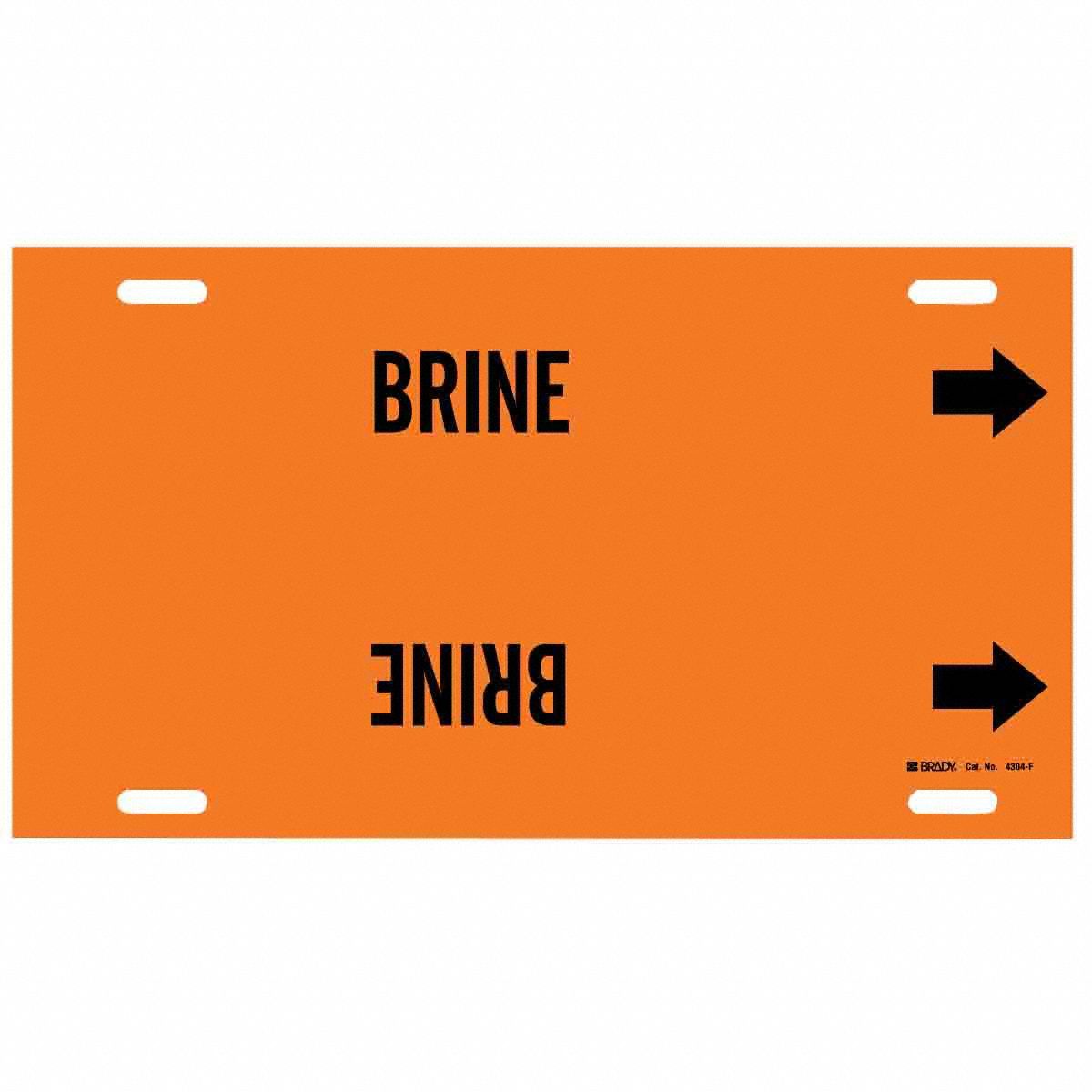 Pipe Marker: Brine, Orange, Black, Fits 6 to 7 7/8 in Pipe O.D., 1 Pipe Markers, With Arrows