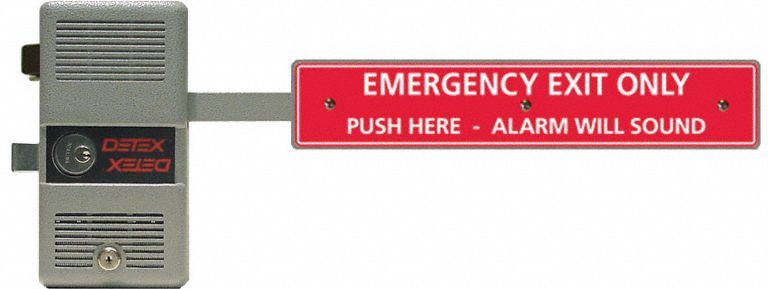 Exit Door Alarm: 9 V DC, Rim, Gray, Steel, Siren, 100 dB Sound Level