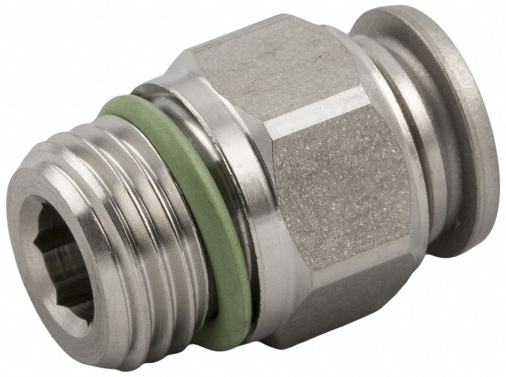 Push To Connect Fitting: 10 mm OD x 1/2 in Pipe Size, Push-to-Connect x MBSPP, Silver