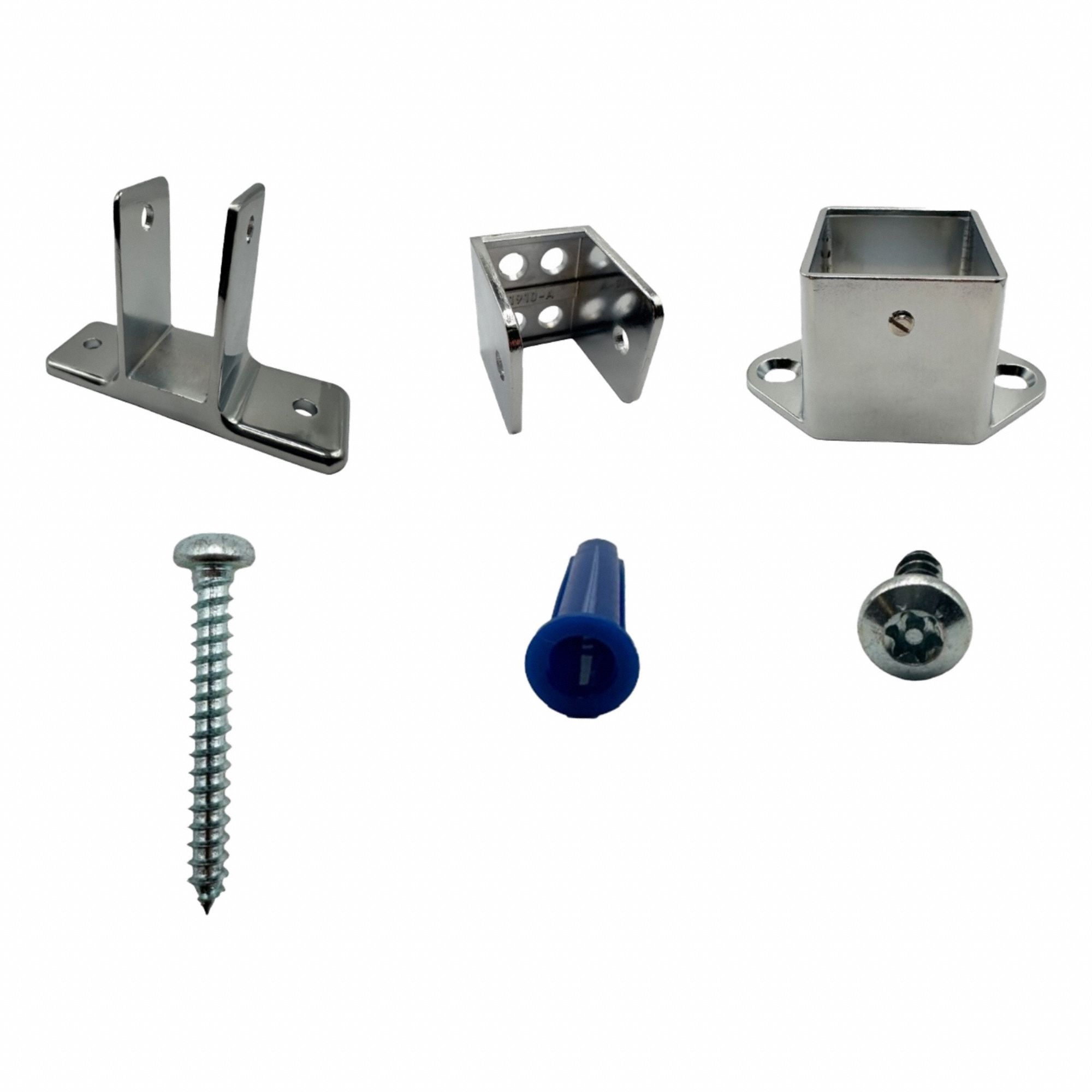 HADRIAN Panel Post Kit: Chrome Zamac, Chrome-Plated (MPN 600430). Key specifications — Hardware Pieces Included: (2) Bracket-Panel U Type Chrome; Compatible Partition Material: Stainless Steel; Material: Chrome Zamac; Finish: Chrome-Plated; Component Type: Panel Post Kit; Brand: HADRIAN.