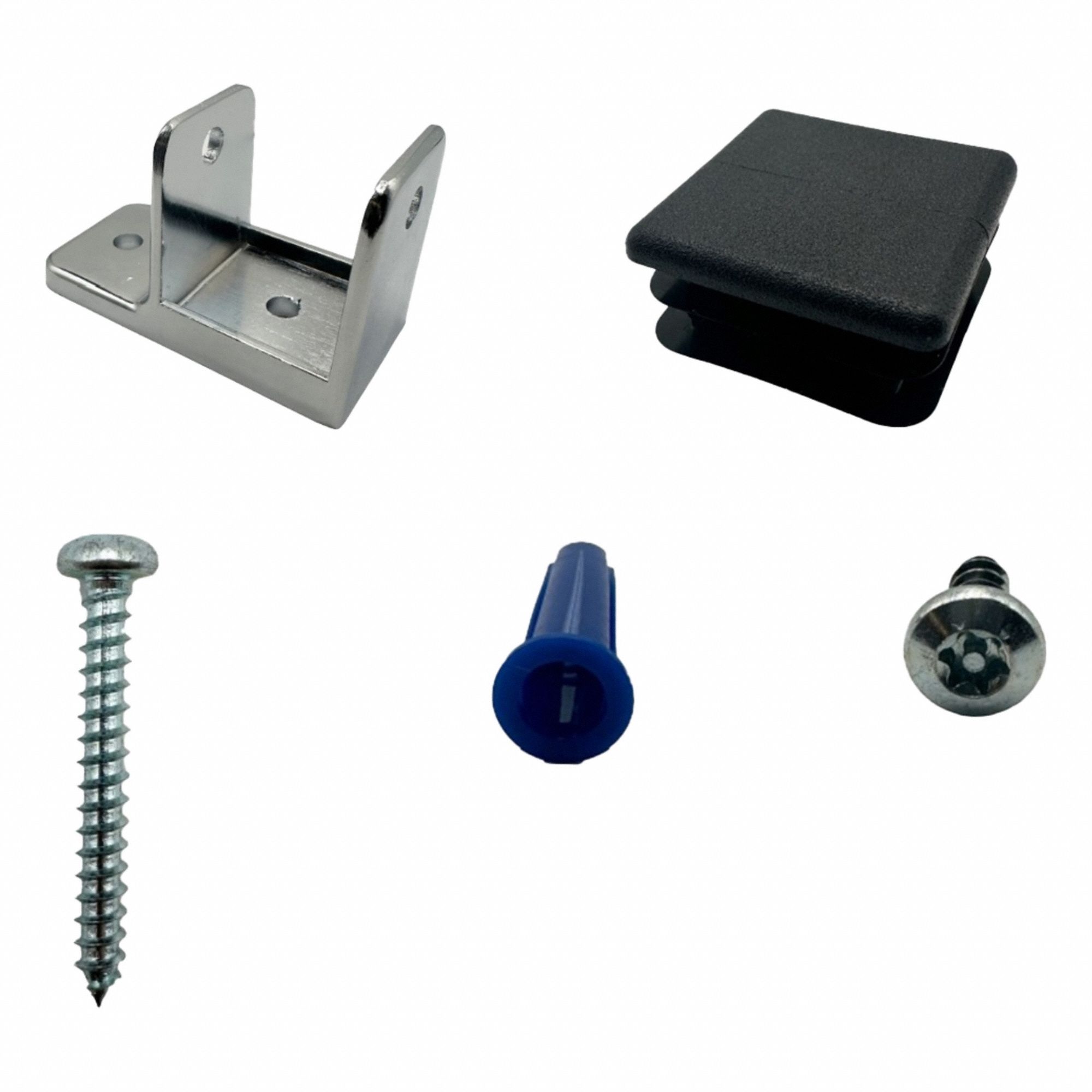 HADRIAN Square Post Kit: Chrome Zamac, Chrome-Plated (MPN 600460). Key specifications — Hardware Pieces Included: 1-1/4 in Square Black Plug; Compatible Partition Material: Stainless Steel; Material: Chrome Zamac; Finish: Chrome-Plated; Component Type: Square Post Kit; Brand: HADRIAN.