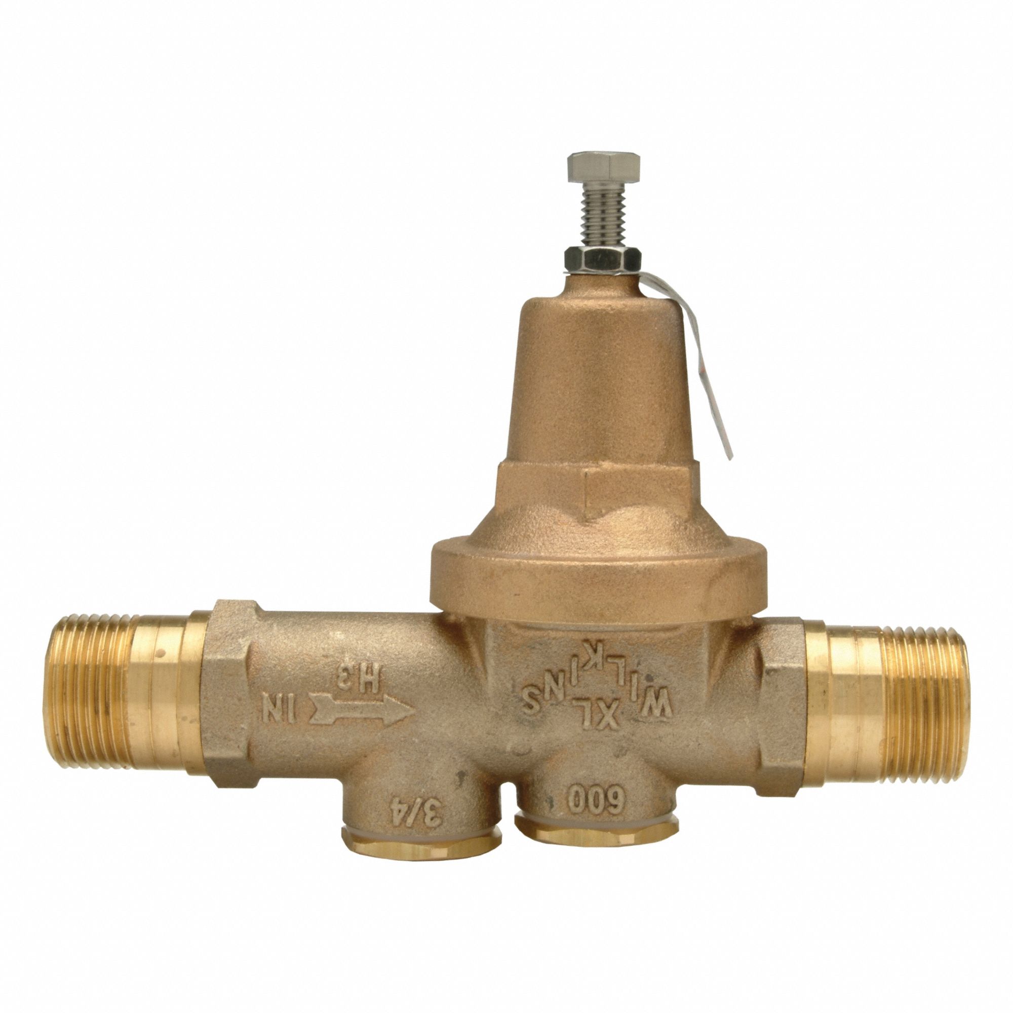Water Pressure Reducing Valve: M x M, 3/4 in Pipe Size, Cast Bronze, 75 psi to 125 psi
