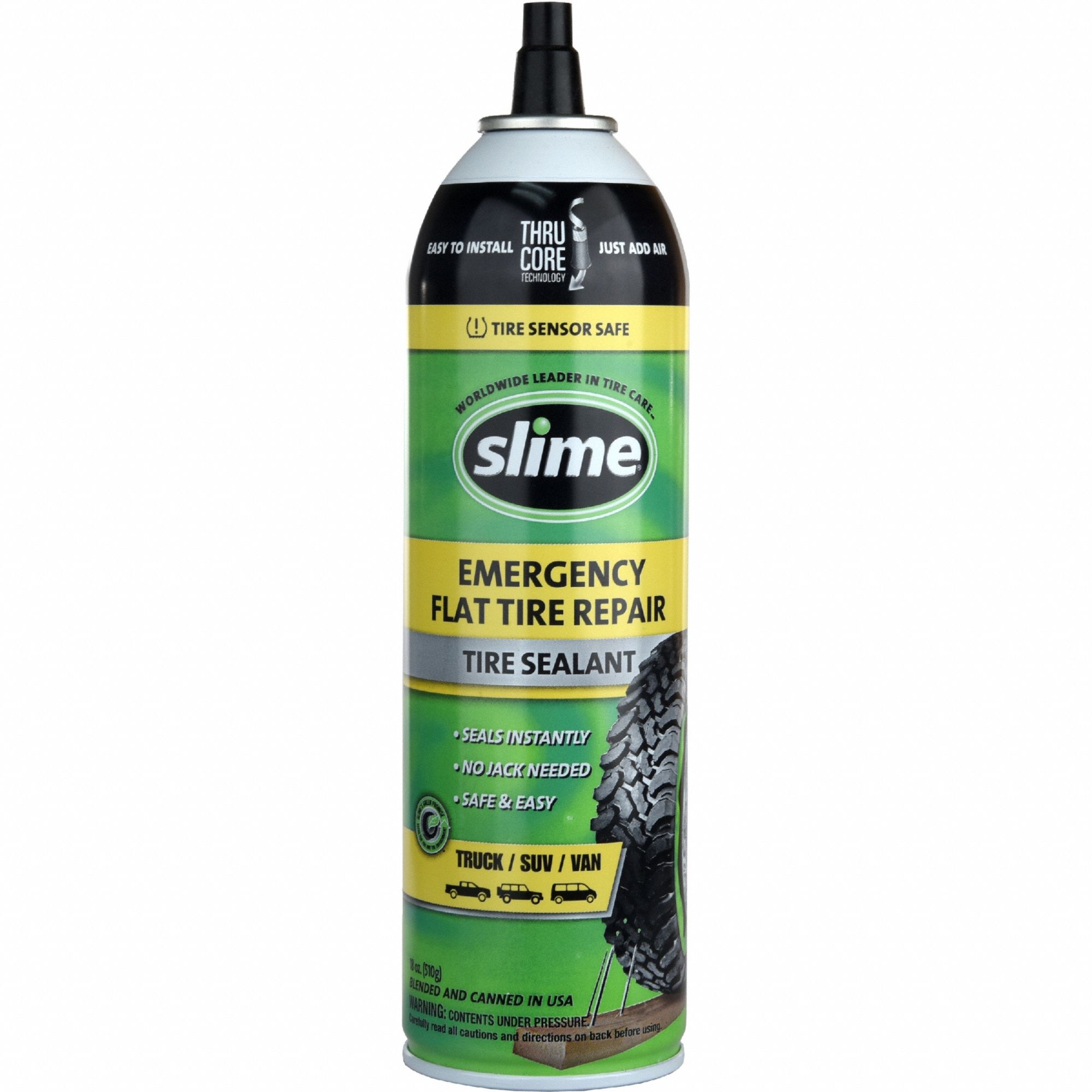 Tire Sealant: Sealant, Aerosol, Can, 18 oz Container Size, Car Tires/SUV Tires/Truck Tires