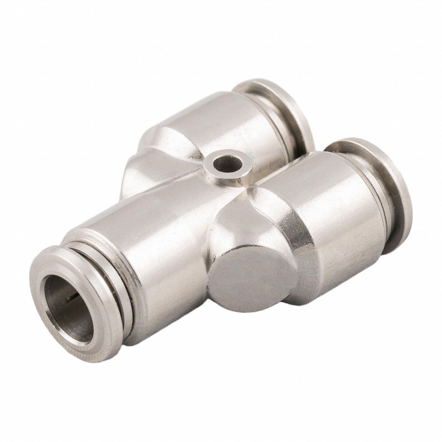 Push-Fit Wye Fitting: 10 mm OD x 10 mm Pipe x 10 mm OD x 10 mm OD Size, Stainless Steel