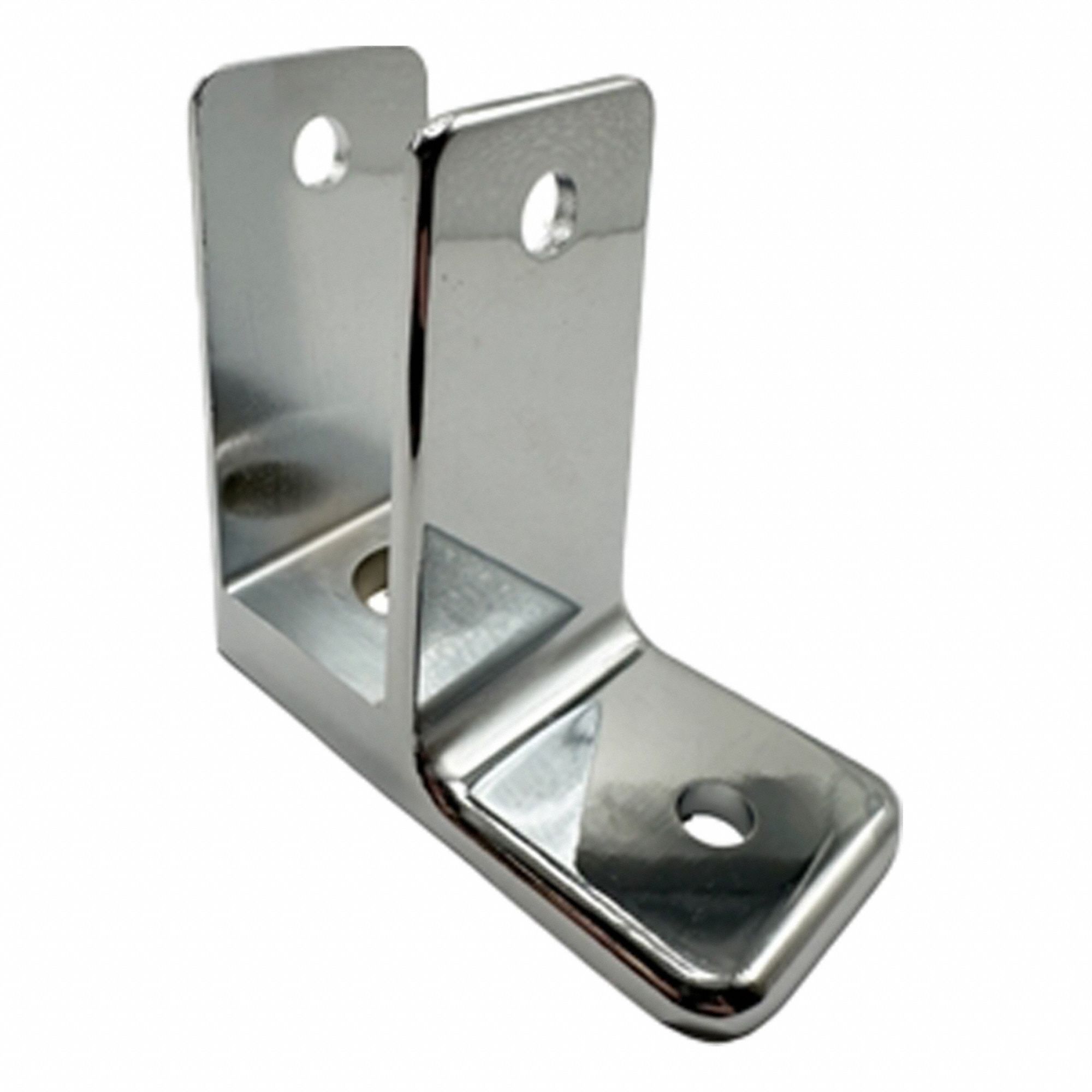 HADRIAN Panel Bracket: Chrome Zamac, Chrome-Plated, 1 3/8 in Overall Ht, 2 5/8 in Overall Wd (MPN 603210). Key specifications — Compatible Partition Material: Stainless Steel; Material: Chrome Zamac; Finish: Chrome-Plated; Component Type: Panel Bracket; Brand: HADRIAN.