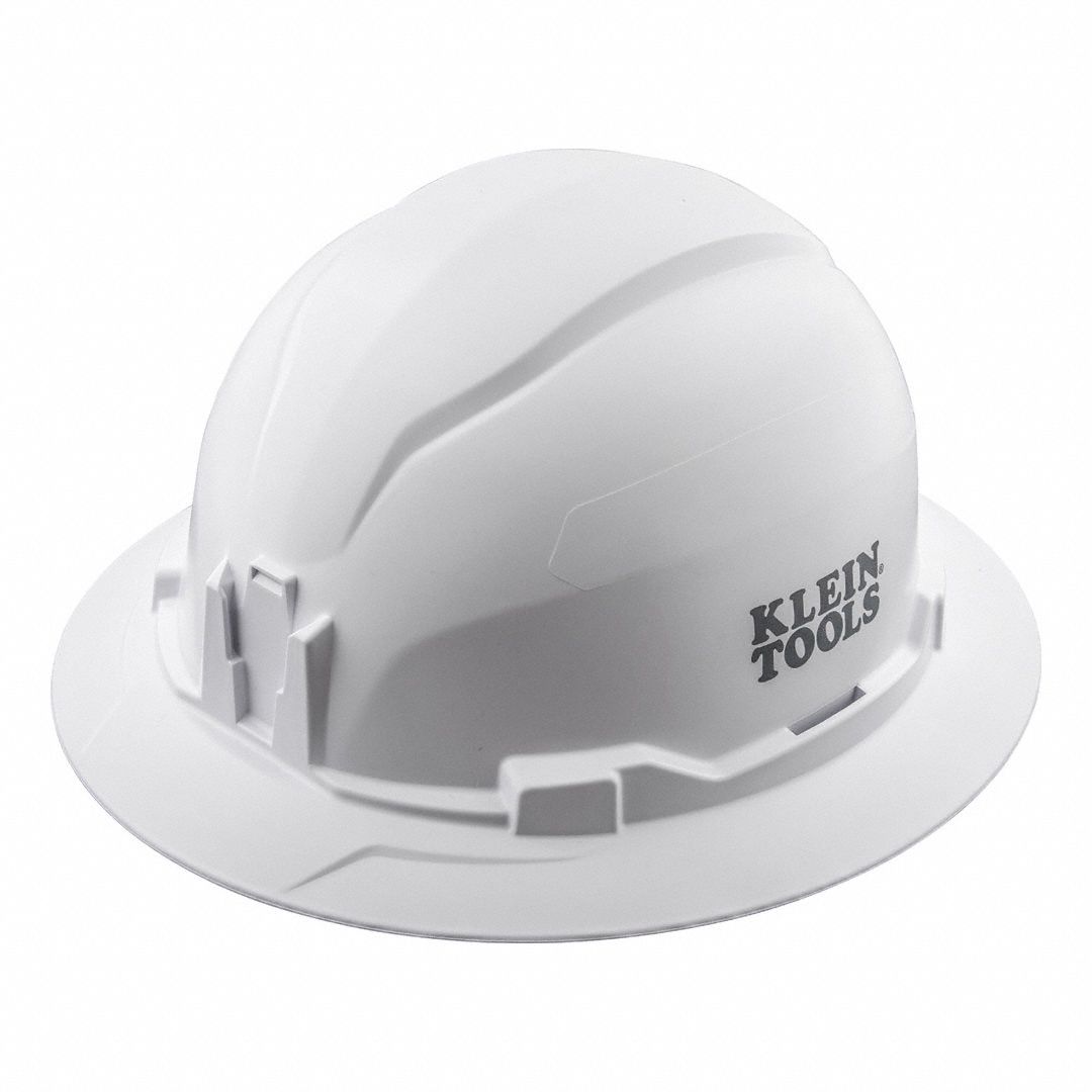 Hard Hat: White, No Graphics, Ratchet (4-Point), Ratchet, ABS/Polycarbonate, Klein Tools