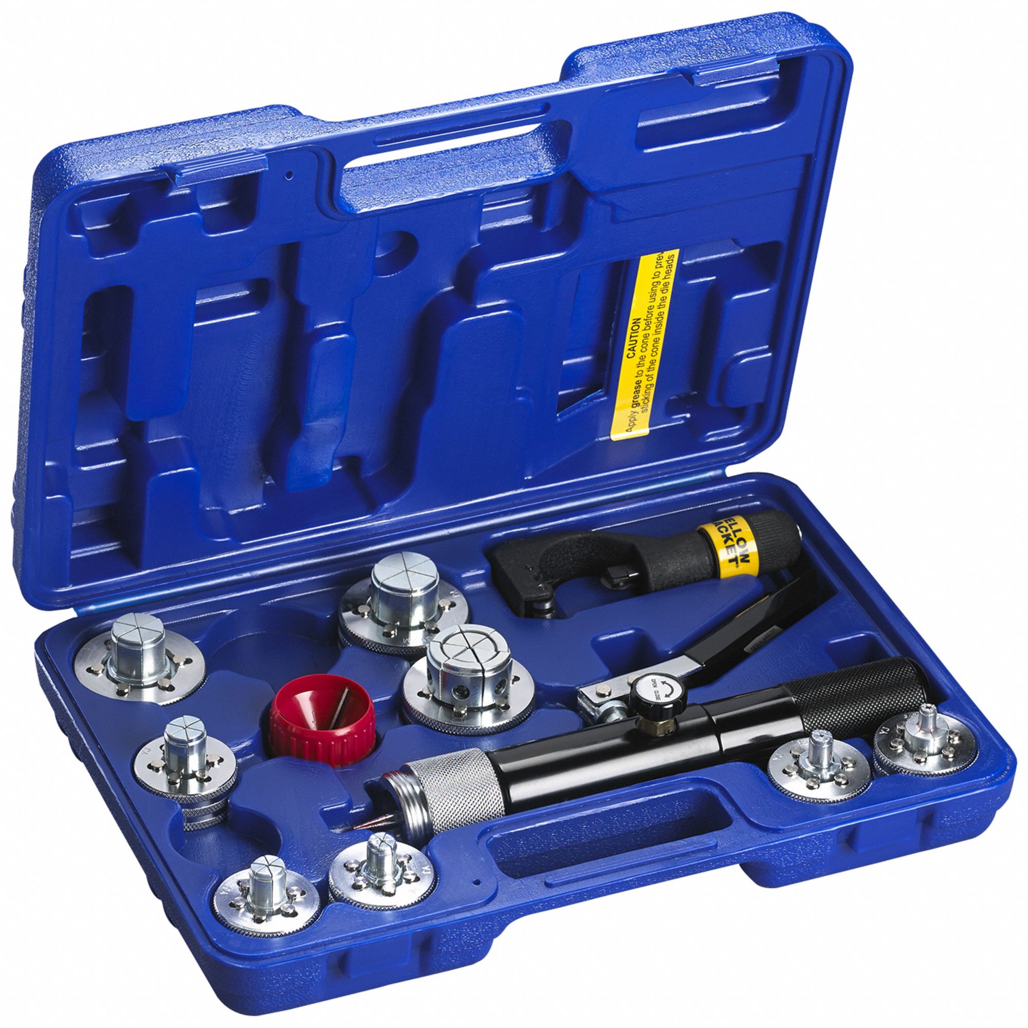 YELLOW JACKET Tube Expander Kit: Aluminum/Copper, 6 Heads Included, 0.06 in  Max Wall Thick, Case