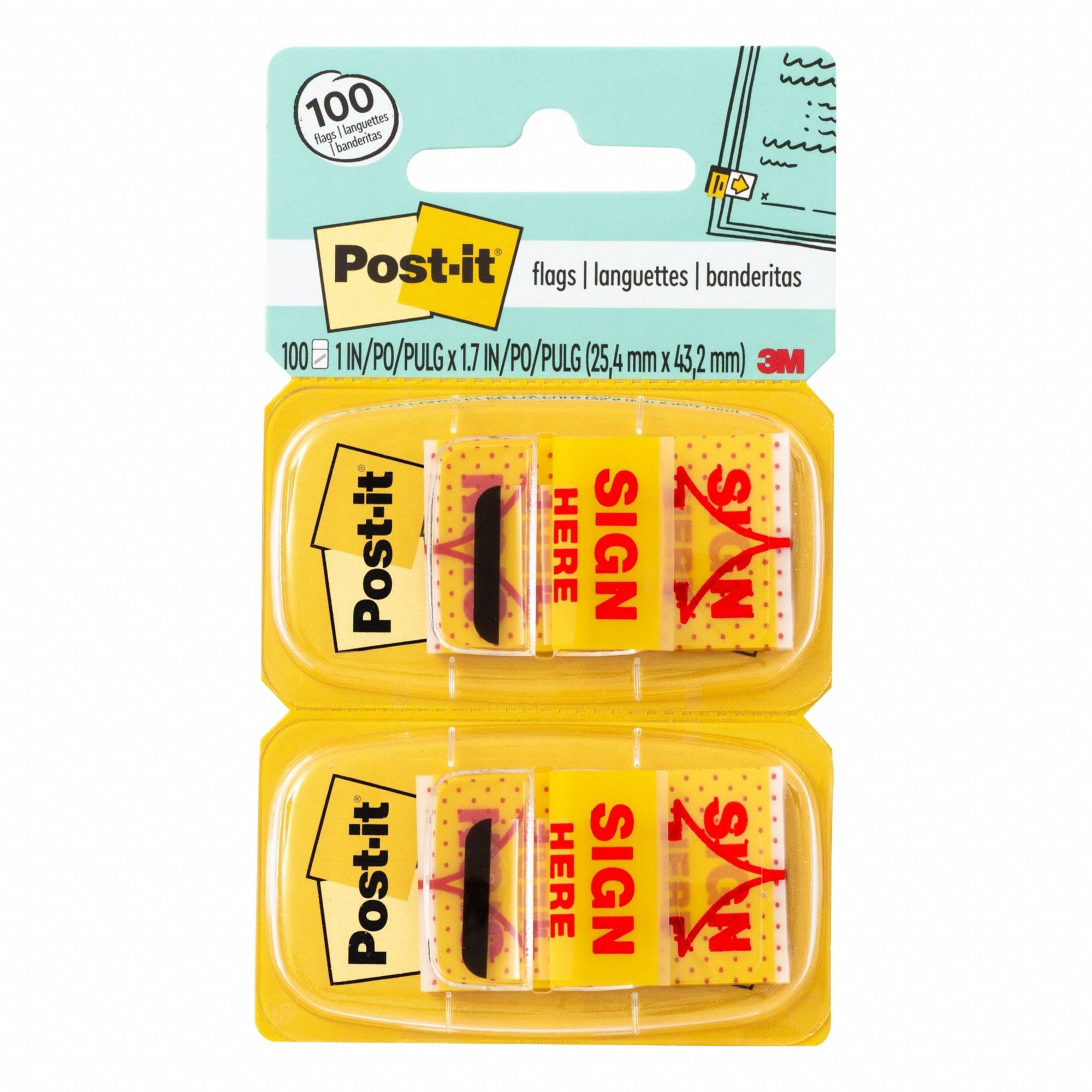 Sticky Flags: Yellow, 50 Sheets per Pad, 100 Pads per Pack, 1 in x 1 3/4 in, 2 PK