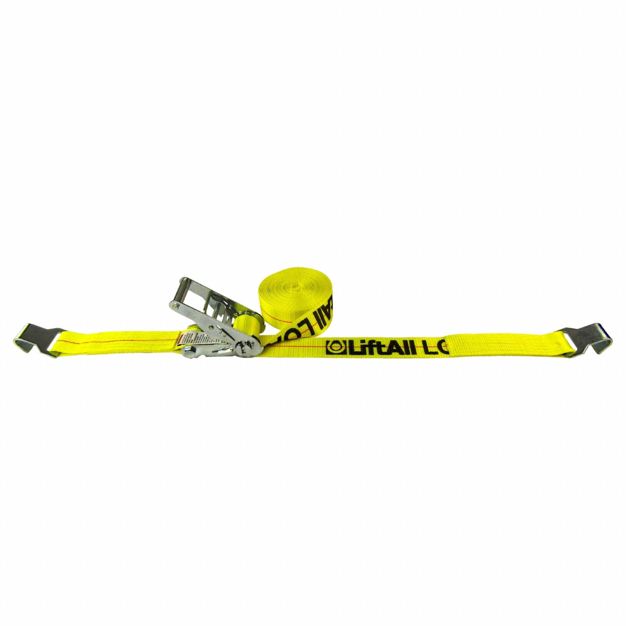 TIE DOWN STRAP, RATCHET, FLAT-HOOK, GEN PURPOSE, 2 IN W, 1,600 LB WLL, YELLOW, 30 FT L