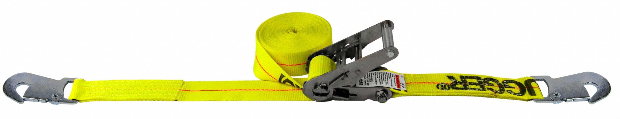 TIE DOWN STRAP, RATCHET, SNAP-HOOK, GEN PURPOSE, 2 IN W, 3,300 LB WLL, YELLOW, 30 FT L