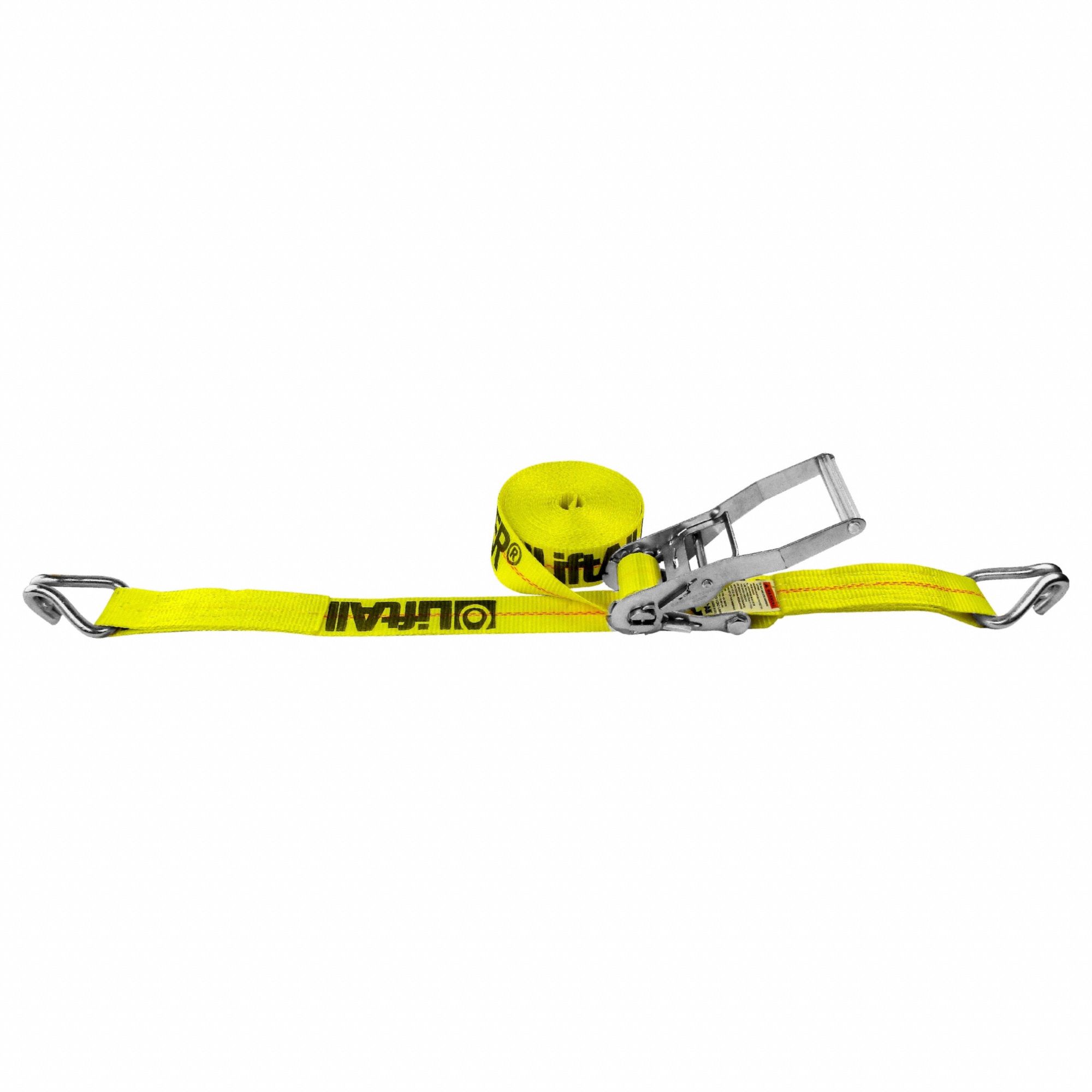 Tie Down Strap: Ratchet, Wire-Hook, Gen Purpose, 2 in Wd, 1, 600 lb WLL, Yellow, 15 ft Lg