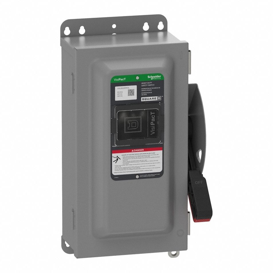 Safety Switch: Non-Fusible, 60 A, Three Phase, 600V AC/DC, Galvanized Steel