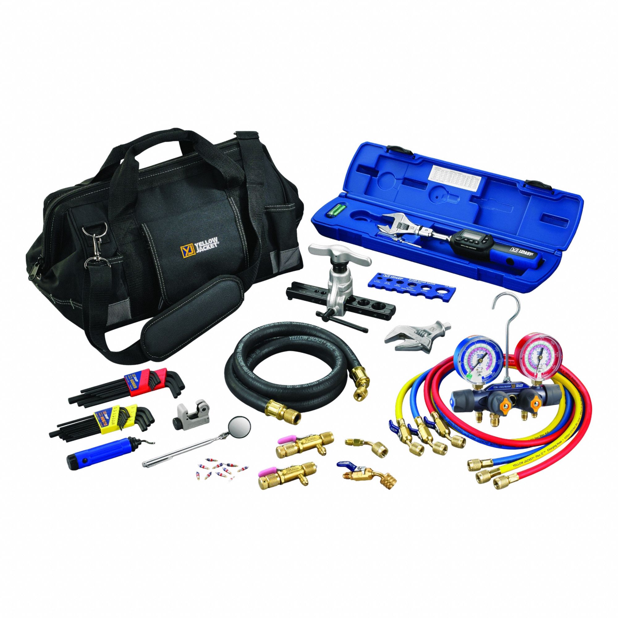 YELLOW JACKET, 4 Valves, 4 Hoses, Mini-Split Tool Kit - 900F88|60996 ...