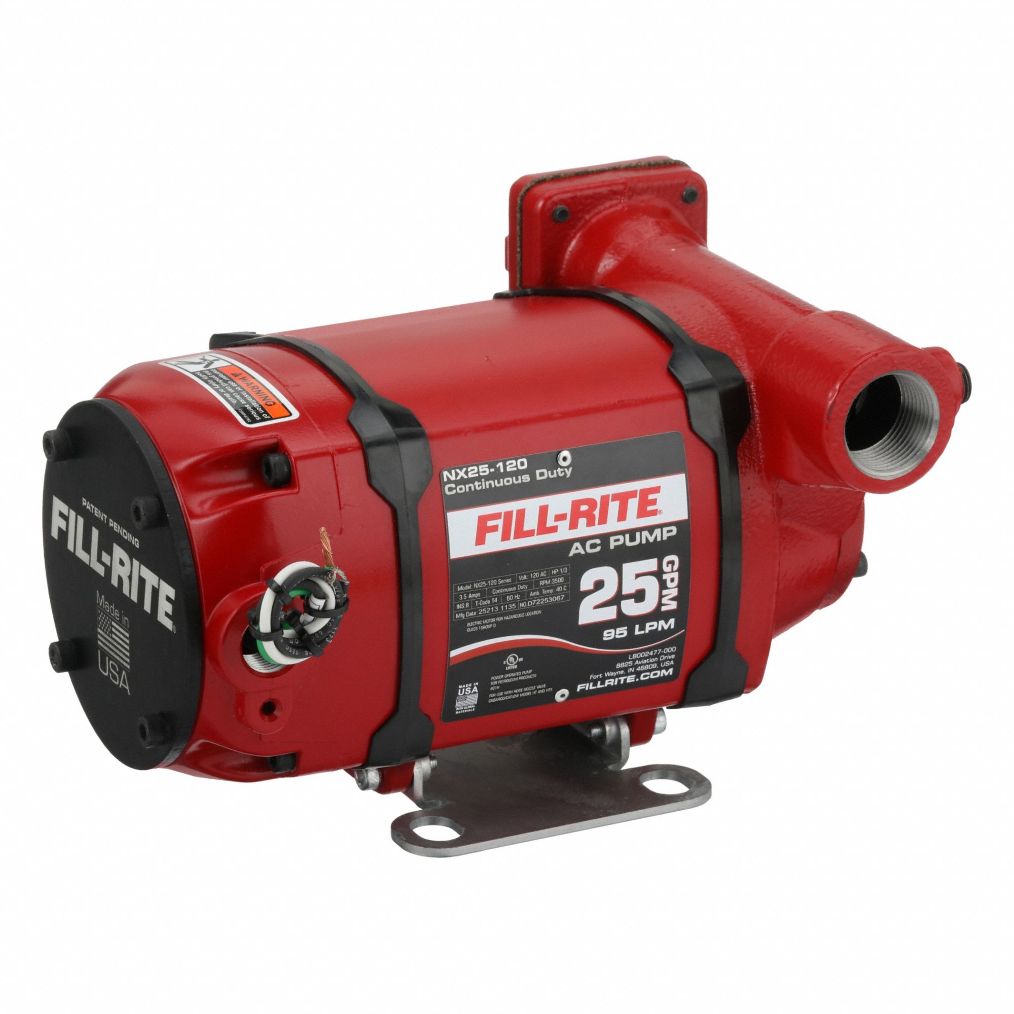 Electric Drum Pump: 25 gpm Max. Flow Rate, 120 V AC, 1/3 hp HP, Pump Only, Cast Iron