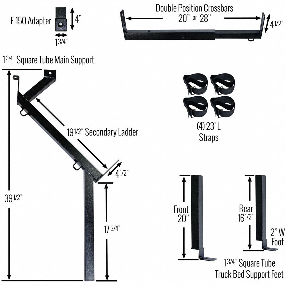 APEX Truck Ladder Rack: 250 lb Max Load Capacity, 1 3/4 in, 28 in, 39 1 ...