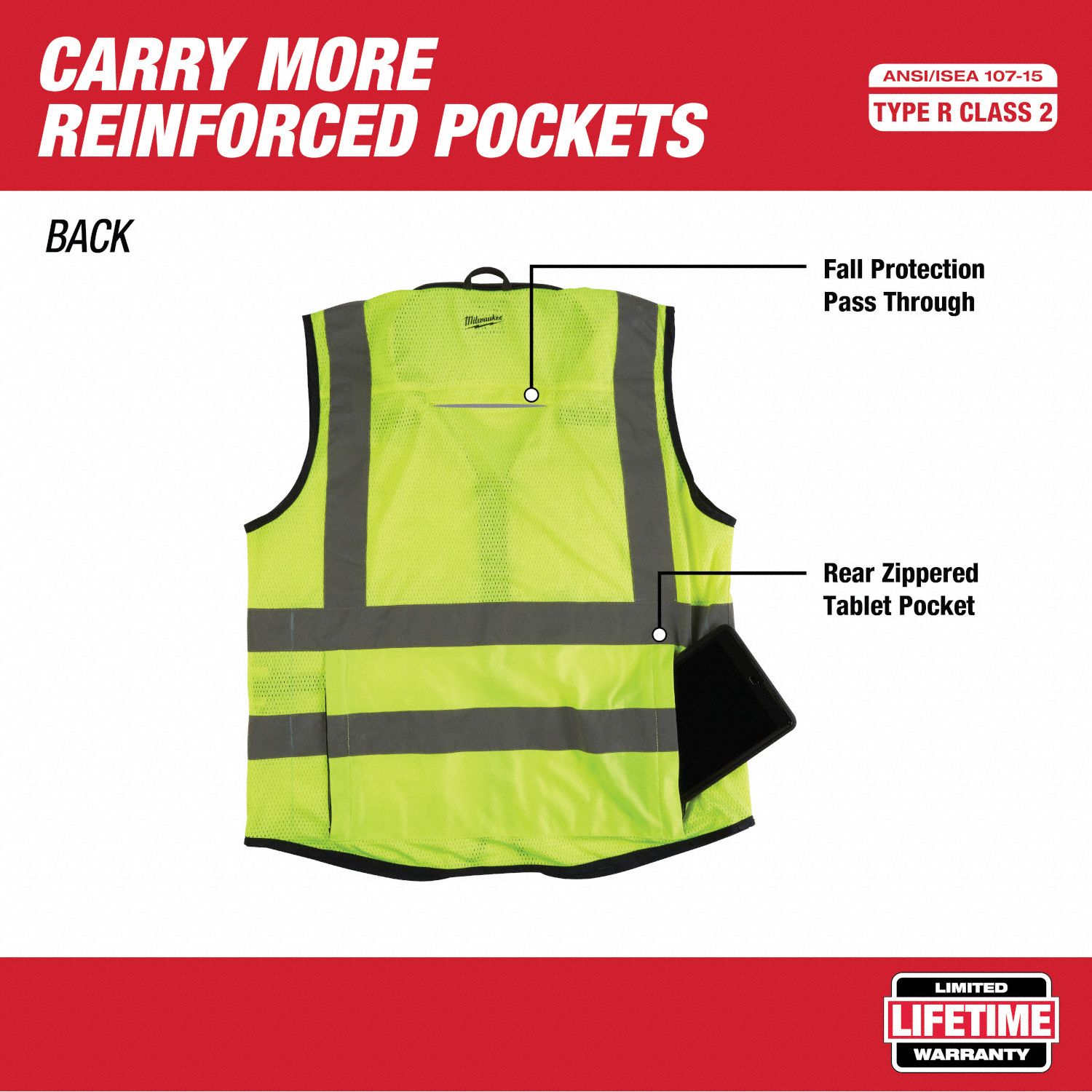 MILWAUKEE High-Visibility Vest: ANSI Class 2, U, 4XL/5XL, Lime, Solid ...