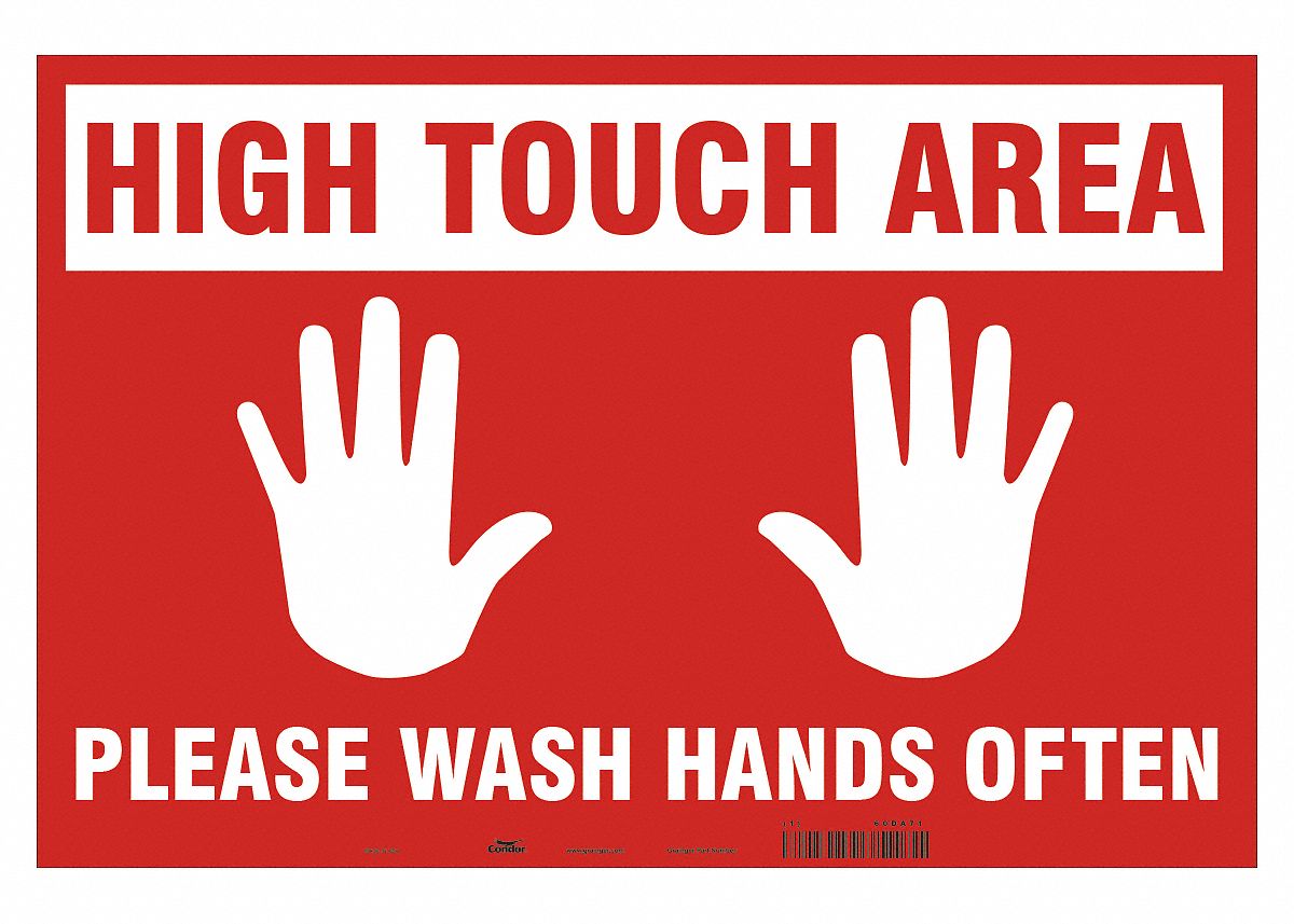 High Touch Area Floor Sign: 14 in x 18 in Nominal Sign Size, 0.027 in Thick, Vinyl, White, 14 in Ht