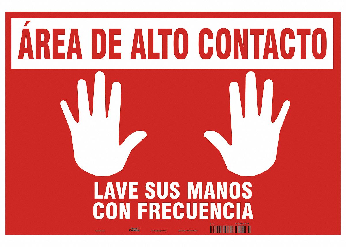 Spanish Area De Alto Contacto Floor Sign: 14 in x 18 in Nominal Sign Size, 0.027 in Thick, Vinyl