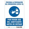 Spanish - Prevent The Spread Of Coronavirus (COVID-19) - Please Use Sanitizing Gel Before Entering Sign