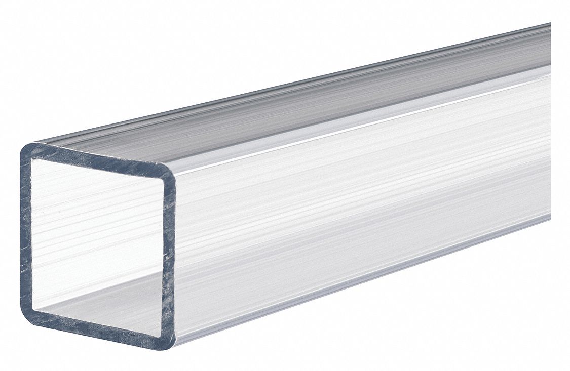 Polycarbonate Tube Stock: 6 ft Lg, 2 in Outside Ht, 2 in Outside Wd, 0.08 in Wall Thick, Clear