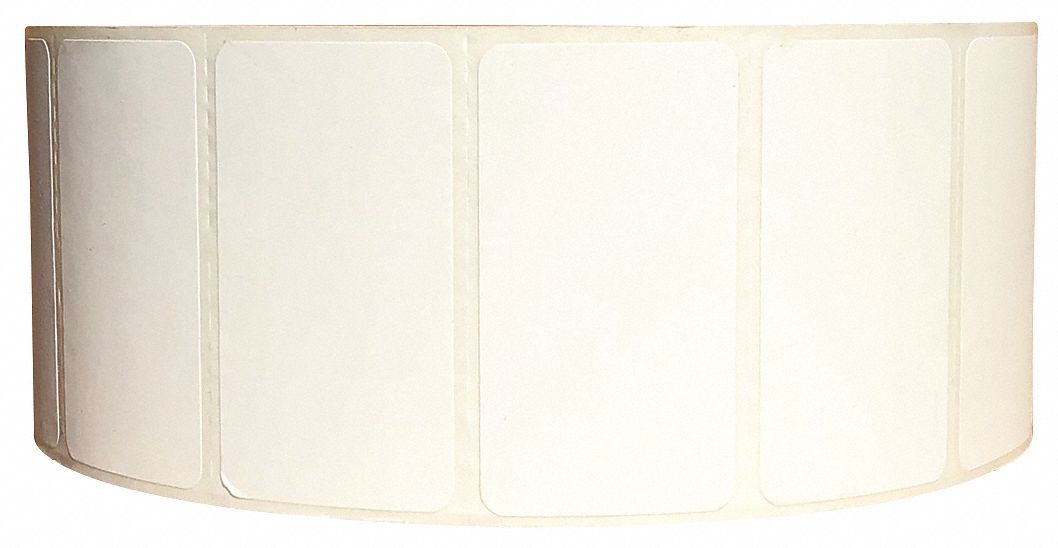 Barcode Printer Label: 2 1/4 in Label Wd, 1 1/4 in Label Ht, White, 1 in Core Dia.