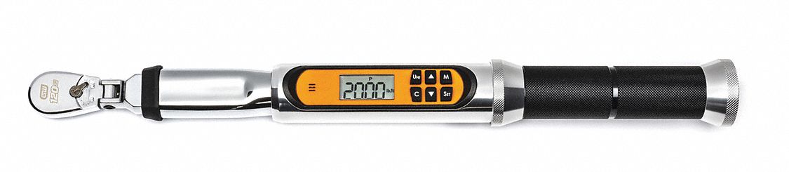 Electronic Torque Wrench: Ratcheting, 15 5/8 in Overall Lg, Audible and Visual