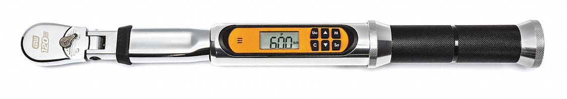 Electronic Torque Wrench: Ratcheting, 16 in Overall Lg, Audible and Visual