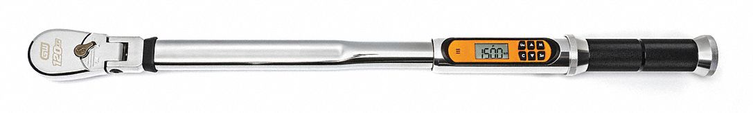 Electronic Torque Wrench: Ratcheting, 23 3/4 in Overall Lg, Buzzer, LCD Screen Alert