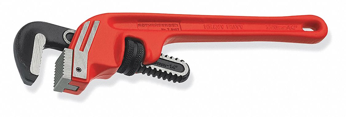 End Pipe Wrench: Aluminum, 1 7/8 in Jaw Capacity, Serrated, 25 cm Overall Lg, Straight