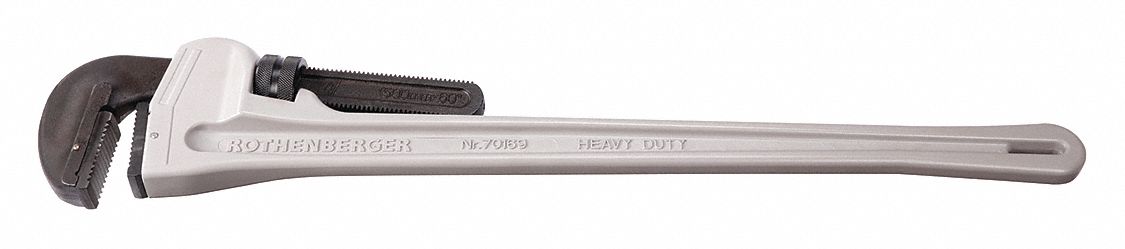 End Pipe Wrench: Aluminum, 8 in Jaw Capacity, Serrated, 60 in Overall Lg, Straight